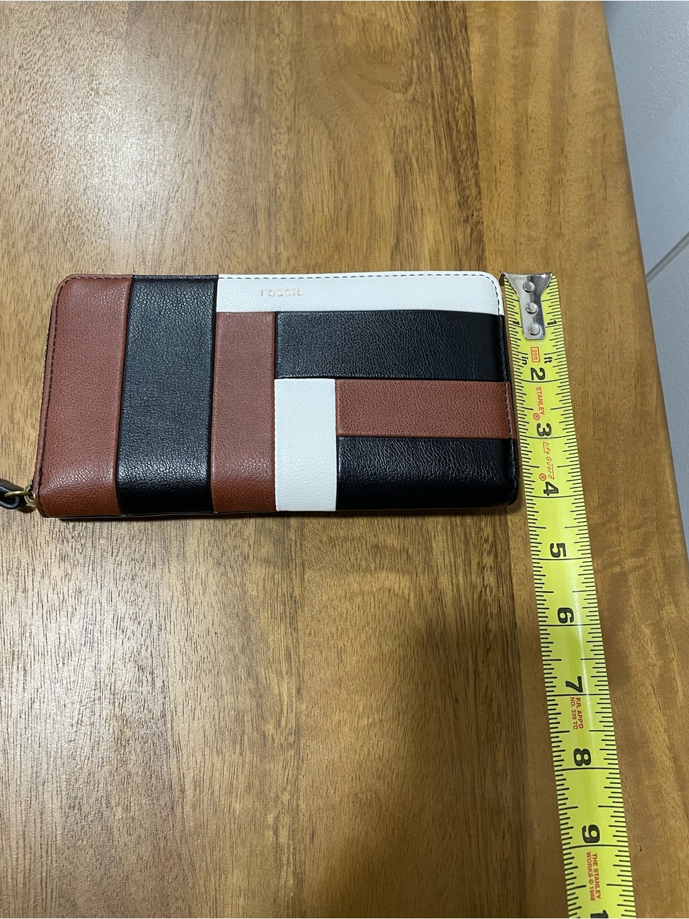 Fossil Men’s Tricolor Leather Zip Wallet — Black, Brown & White